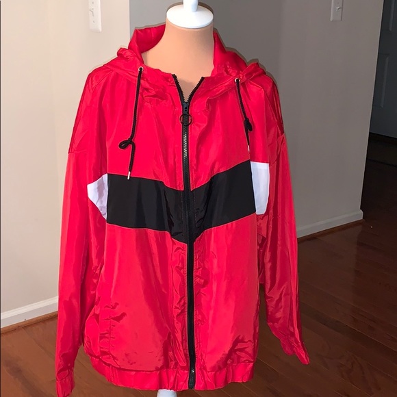 Red Hooded Windbreaker Jacket 